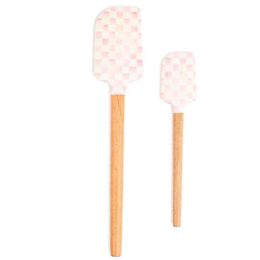 NEW MacKenzie-Childs Rosy Check Spatula Set of 2 Pastel Pink Luxury  Kitchen